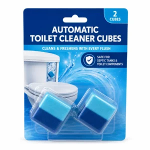 Automatic toilet bowl cleaner tablets two pack with blue in-tank cubes