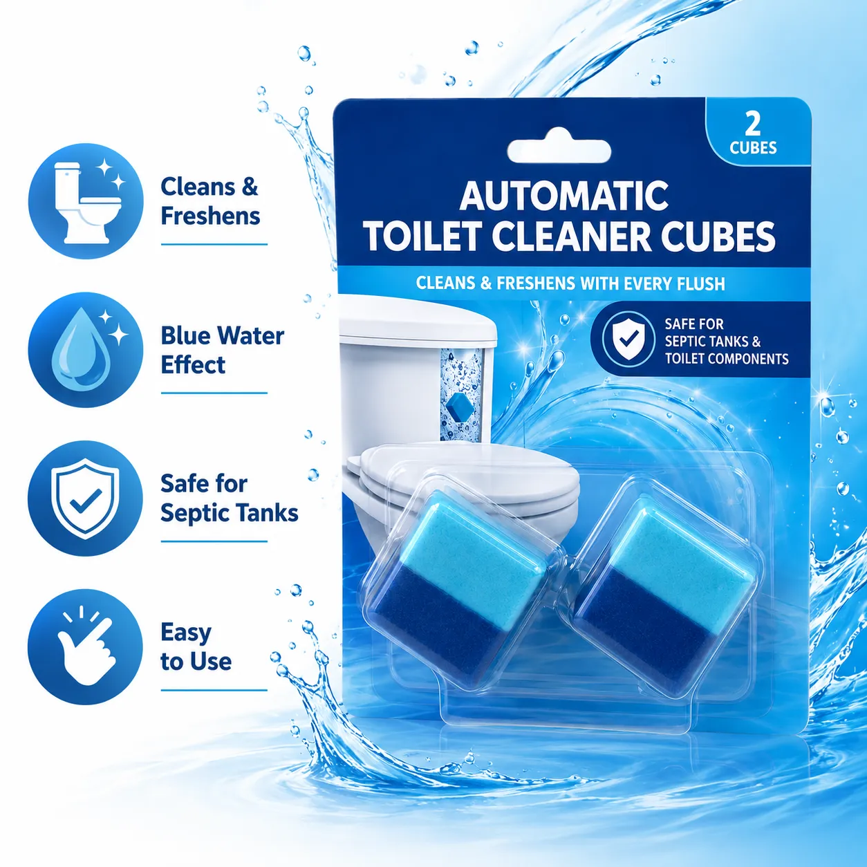 Alt Text: OEM automatic toilet bowl cleaner tablets retail packaging for private label supply