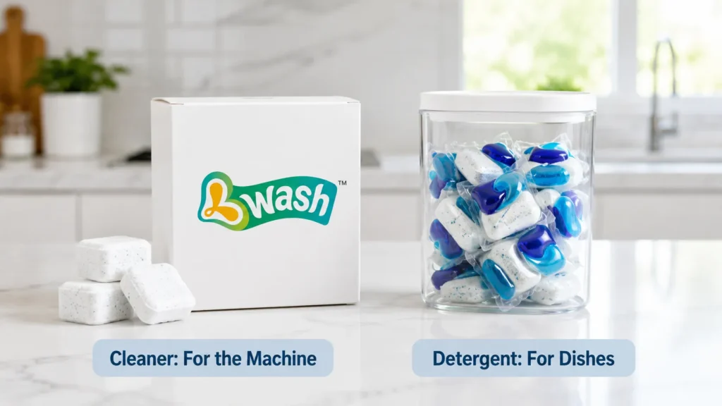 dishwasher cleaner tablets compared with dishwasher detergent pods