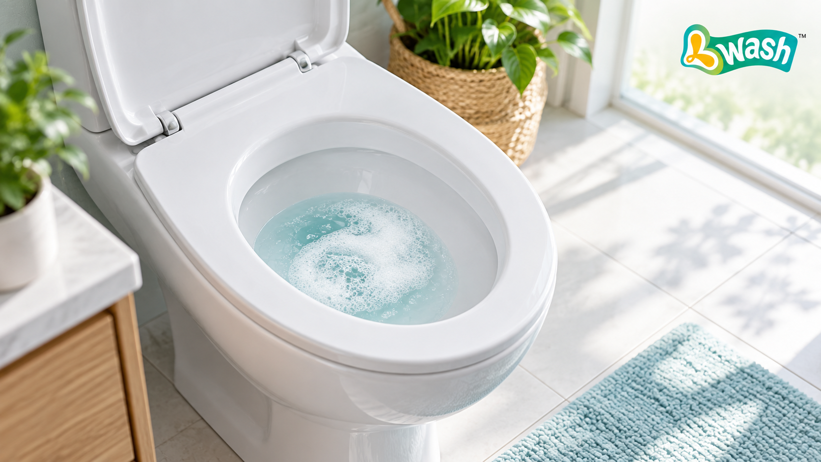 Clean toilet bowl with gentle foam during a toilet bowl cleaning tablet routine